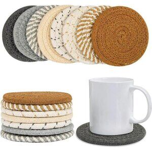 Handmade Cotton Coasters Set of 8 Woven Absorbent Drink Cup Mats Boho Home Decor